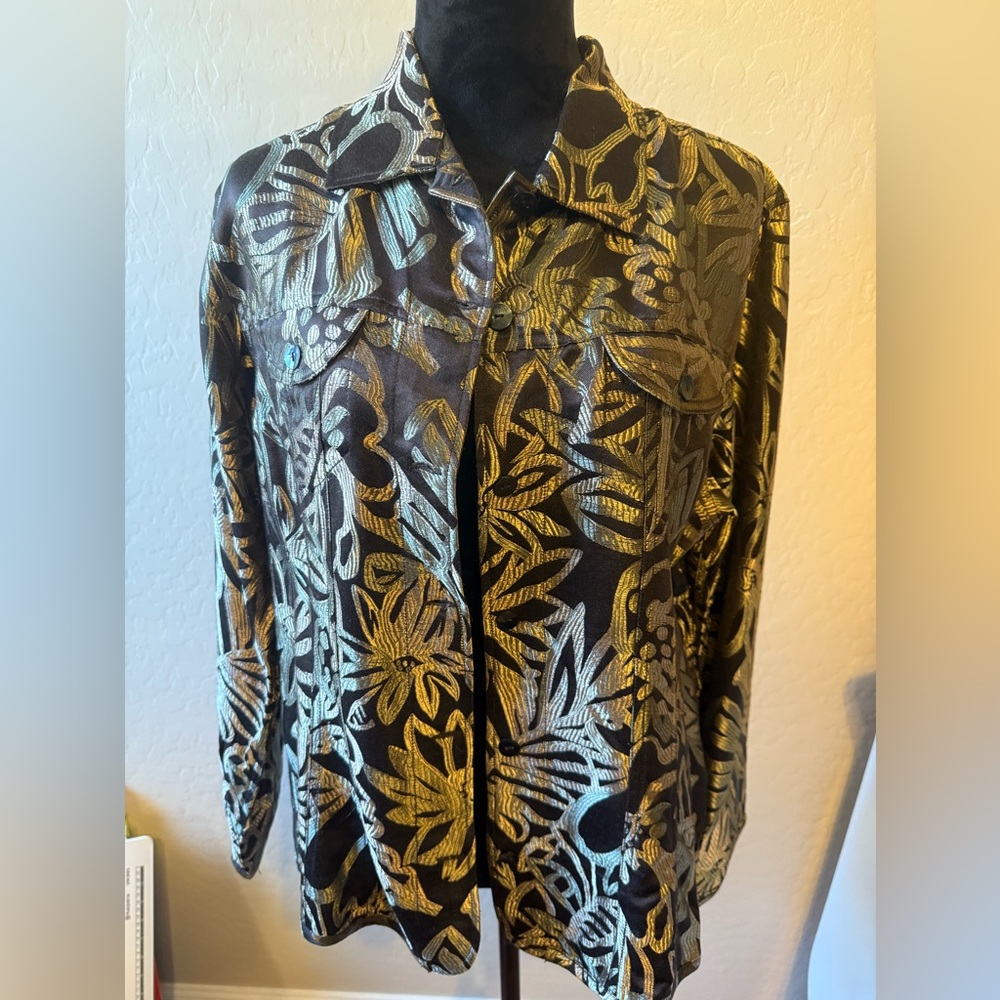 Chico’s Alicia Silk Jacket/Shirt Floral Patterned Jacket Shirt New w/Tags